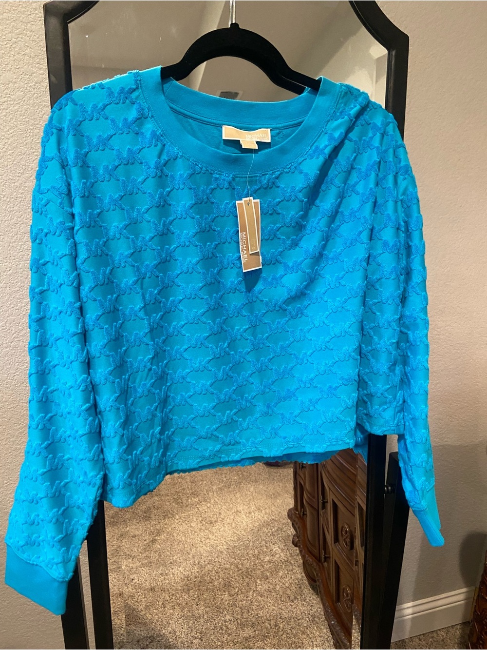 Michael Kors Bright Turquoise Textured Long-Sleeve Sweatshirt